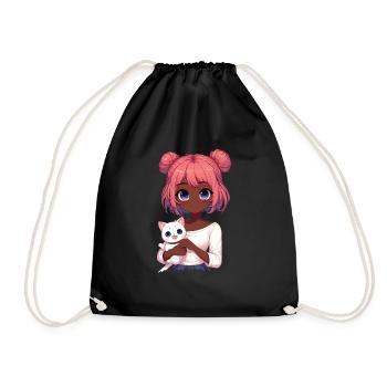 Anime African American Afro Anime Merch Stuff - Drawstring Bag - black - Front