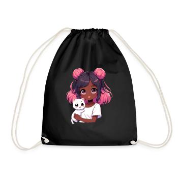 Anime African American Afro Anime Merch Stuff - Drawstring Bag - black - Front