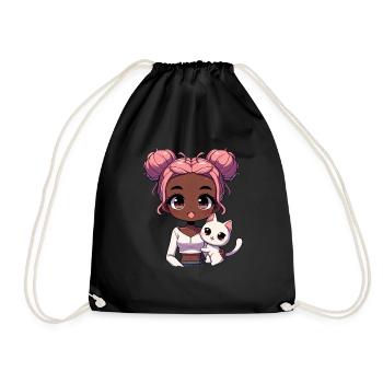 Anime African American Afro Anime Merch Stuff - Drawstring Bag - black - Front