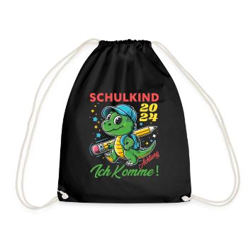 Einschulung Junge Geschenk Dino Achtung Ich Komme - Turnbeutel - Schwarz - Vorne