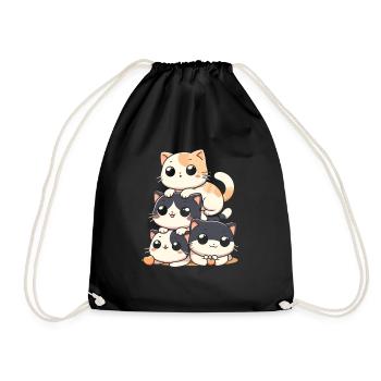 Stapel Von Kitty Cats Stapel Kawaii Meowtain Anime - Turnbeutel - Schwarz - Vorne