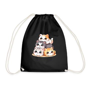 Stapel Von Kitty Cats Stapel Kawaii Meowtain Anime - Turnbeutel - Schwarz - Vorne