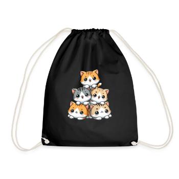 Stack of Kitty Cats Stack Kawaii Meowtain Anime - Drawstring Bag - black - Front