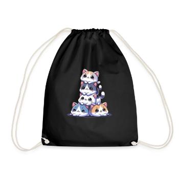 Stapel Von Kitty Cats Stapel Kawaii Meowtain Anime - Turnbeutel - Schwarz - Vorne