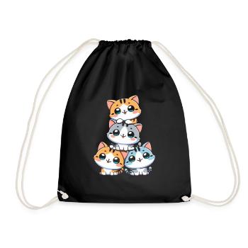 Stapel Von Kitty Cats Stapel Kawaii Meowtain Anime - Turnbeutel - Schwarz - Vorne