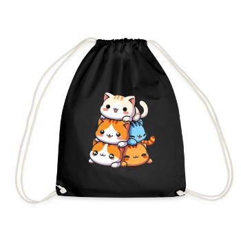 Stapel Von Kitty Cats Stapel Kawaii Meowtain Anime - Turnbeutel - Schwarz - Vorne