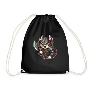 Viking Cat Helmet Nordic Cat Lover Norwegian - Drawstring Bag - black - Front