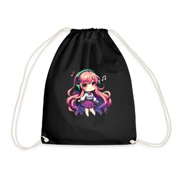 Kawaii Chibi Anime Girl Anime Merch Japanese - Drawstring Bag - black - Front