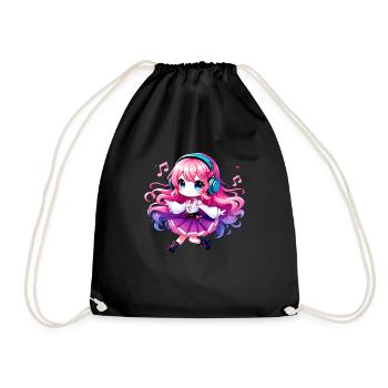 Kawaii Chibi Anime Girl Anime Merch Japanese - Drawstring Bag - black - Front