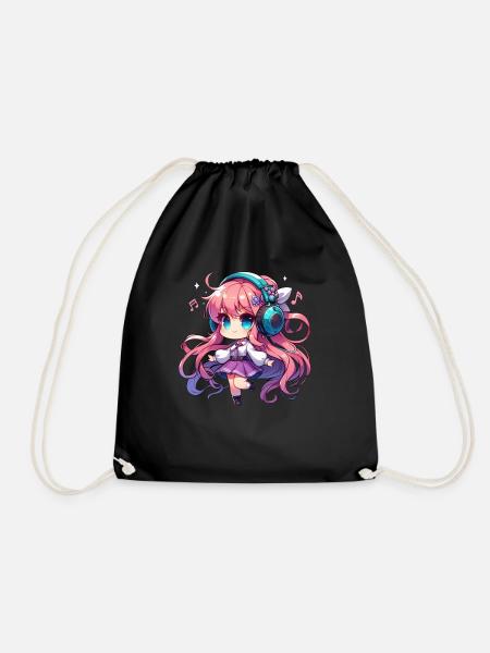 Kawaii Chibi Anime Girl Anime Merch Japanisch - Turnbeutel - Schwarz