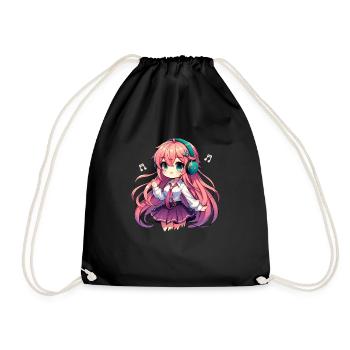 Kawaii Chibi Anime Girl Anime Merch Japanese - Drawstring Bag - black - Front