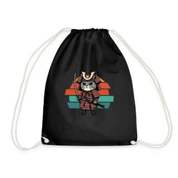 Japanese Samurai Cat Warrior Retro Ninja - Drawstring Bag - black - Front
