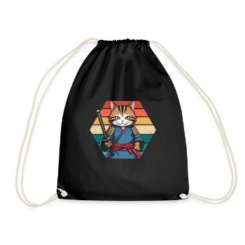 Japanische Samurai -Katzenkrieger Retro Ninja - Turnbeutel - Schwarz - Vorne