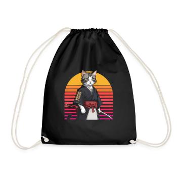 Japanese Samurai Cat Warrior Retro Ninja - Drawstring Bag - black - Front