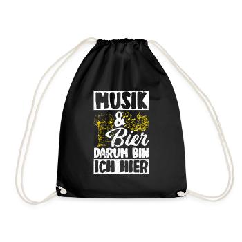 Musik & Bier Darum Bin Ich Hier Saufen Sauftour Bi - Turnbeutel - Schwarz - Vorne