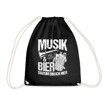 Musik & Bier Darum Bin Ich Hier Saufen Party Bier - Turnbeutel - Schwarz - Vorne