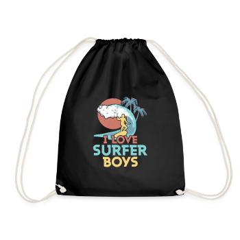 I Love Surfer Boys Surfing Summer Surfboard - Turnbeutel - Schwarz - Vorne