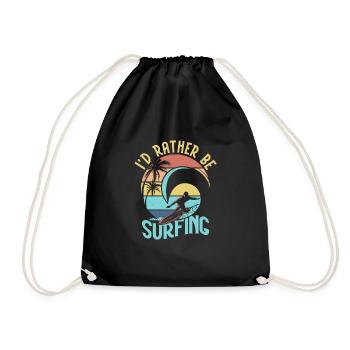 I'd Rather Be Surfing Summer Surfer Surfboard - Drawstring Bag - black - Front