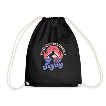 Never Underestimate A Girl Who Loves Surfing Surfe - Drawstring Bag - black - Front