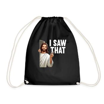 I Saw Jesus Meme Funny Christian - Drawstring Bag - black - Front