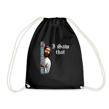 I Saw Jesus Meme Funny Christian - Drawstring Bag - black - Front