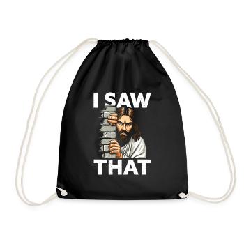 I Saw Jesus Meme Funny Christian - Drawstring Bag - black - Front