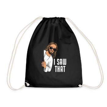I Saw Jesus Meme Funny Christian - Drawstring Bag - black - Front