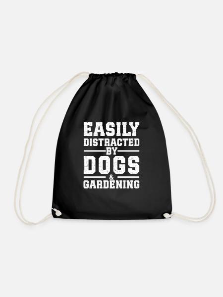 Easily Distracted By Dogs & Gardening - Drawstring Bag - black