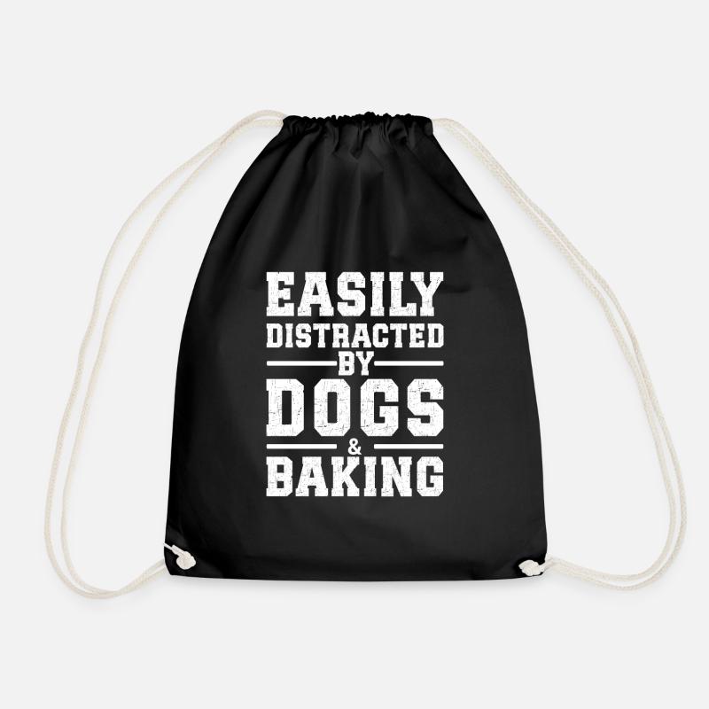 Easily Distracted By Dogs & Baking - Drawstring Bag - black