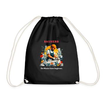 Maurer Bauherr Hausbau Handwerk Geschenk - Turnbeutel - Schwarz - Vorne