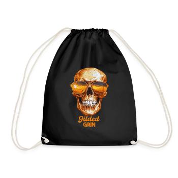 Gilded Grin, Skull, Gold, Skeleton, Gift - Drawstring Bag - black - Front