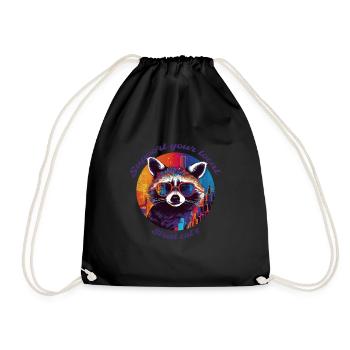 Street Cats, Raccoon, Local, Gift, Cat - Drawstring Bag - black - Front