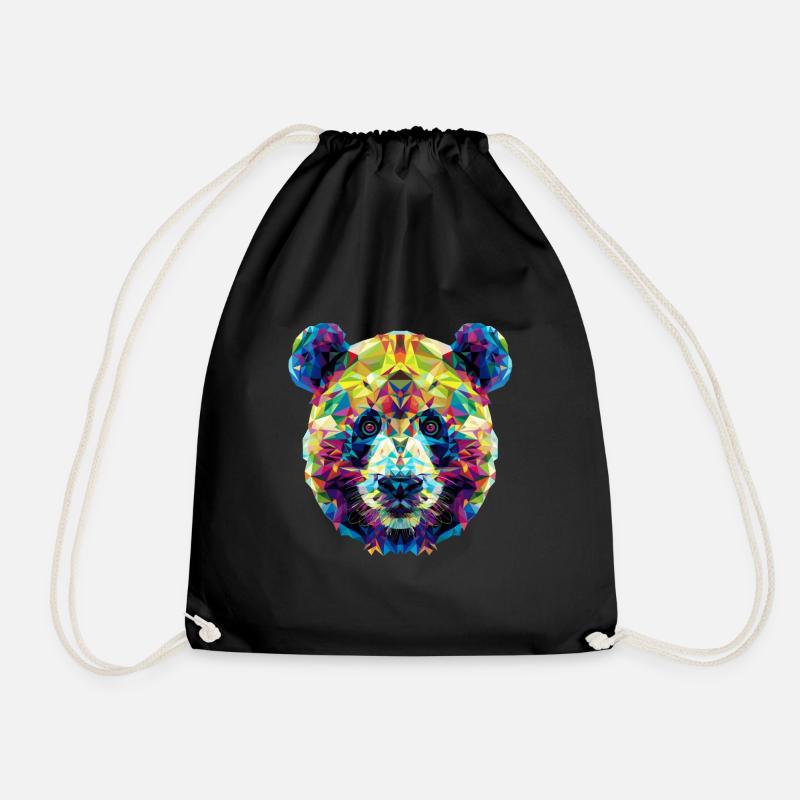Geometric Panda - Drawstring Bag - black
