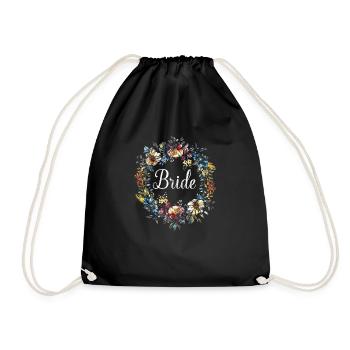 Bridal Flower Wreath Young Donkey Girl Gift - Drawstring Bag - black - Front