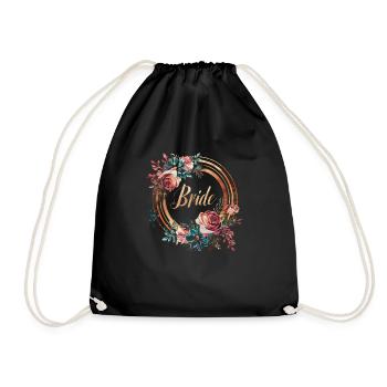 Floral Wreath Bridal Young Donkey Girl Gift - Drawstring Bag - black - Front