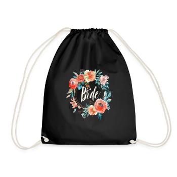 Bride Young Donkey Nasbchied Flower Wreath Gift - Drawstring Bag - black - Front