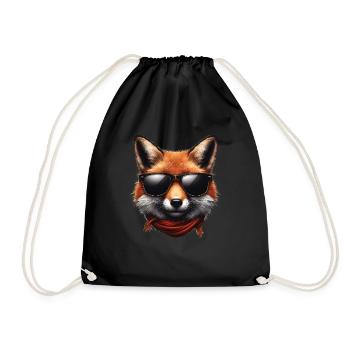 Fuchs Mit Sonnenbrille, Digitale Kunst, Wildtier - Turnbeutel - Schwarz - Vorne