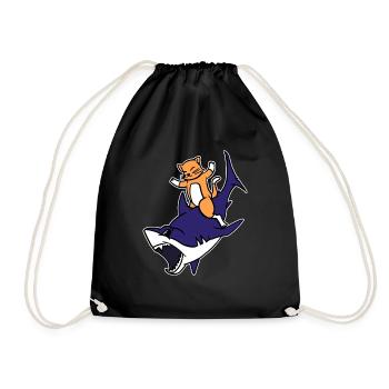 Chaton chevauchant un requin Drôle Chat mignon Jeu de mots graphique - Sac de sport léger - noir - Devant
