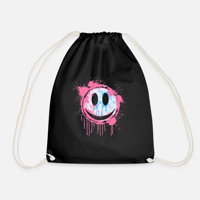Graffiti Smiley Face - Urban Street Art - Drawstring Bag - black