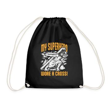 My Superhero Wore a Cross Inspirational Christian - Drawstring Bag - black - Front