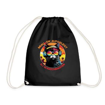 Katze, DJ Katze, Tierliebhaber, Geschenk, Musik - Turnbeutel - Schwarz - Vorne