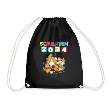 Schulkind 2024 Einschulung Schulanfang - Turnbeutel - Schwarz - Vorne