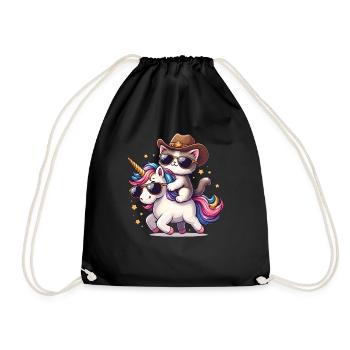 Unicorn And Cat, Cat Owner, Cat Lover - Drawstring Bag - black - Front
