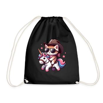 Unicorn And Cat, Cat Owner, Cat Lover - Drawstring Bag - black - Front