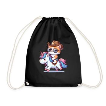 Unicorn And Cat, Cat Owner, Cat Lover - Drawstring Bag - black - Front