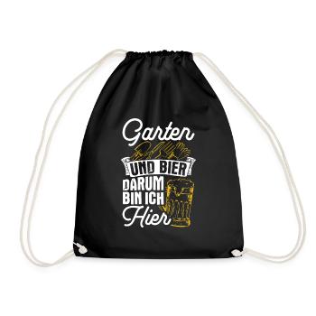 Garten Und Bier Darum Bin Ich Hier Saufen Garten B - Turnbeutel - Schwarz - Vorne