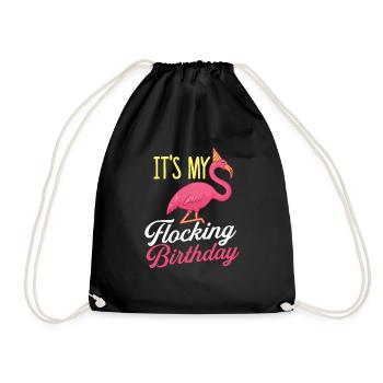 Es ist mein Beflockungsgeburtstag - Funny Flamingo - Turnbeutel - Schwarz - Vorne