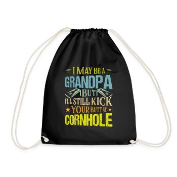 Funny Grandpa Cornhole Player Bean Bag Toss - Drawstring Bag - black - Front