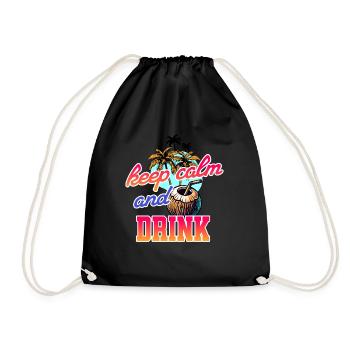 keep calm and drink - cool coconut - Drawstring Bag - black - Front