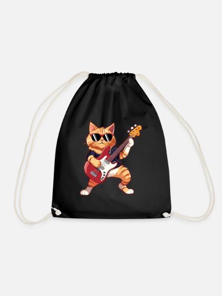 Musician Cat Plays Electric Guitar Instruments - Turnbeutel - Schwarz